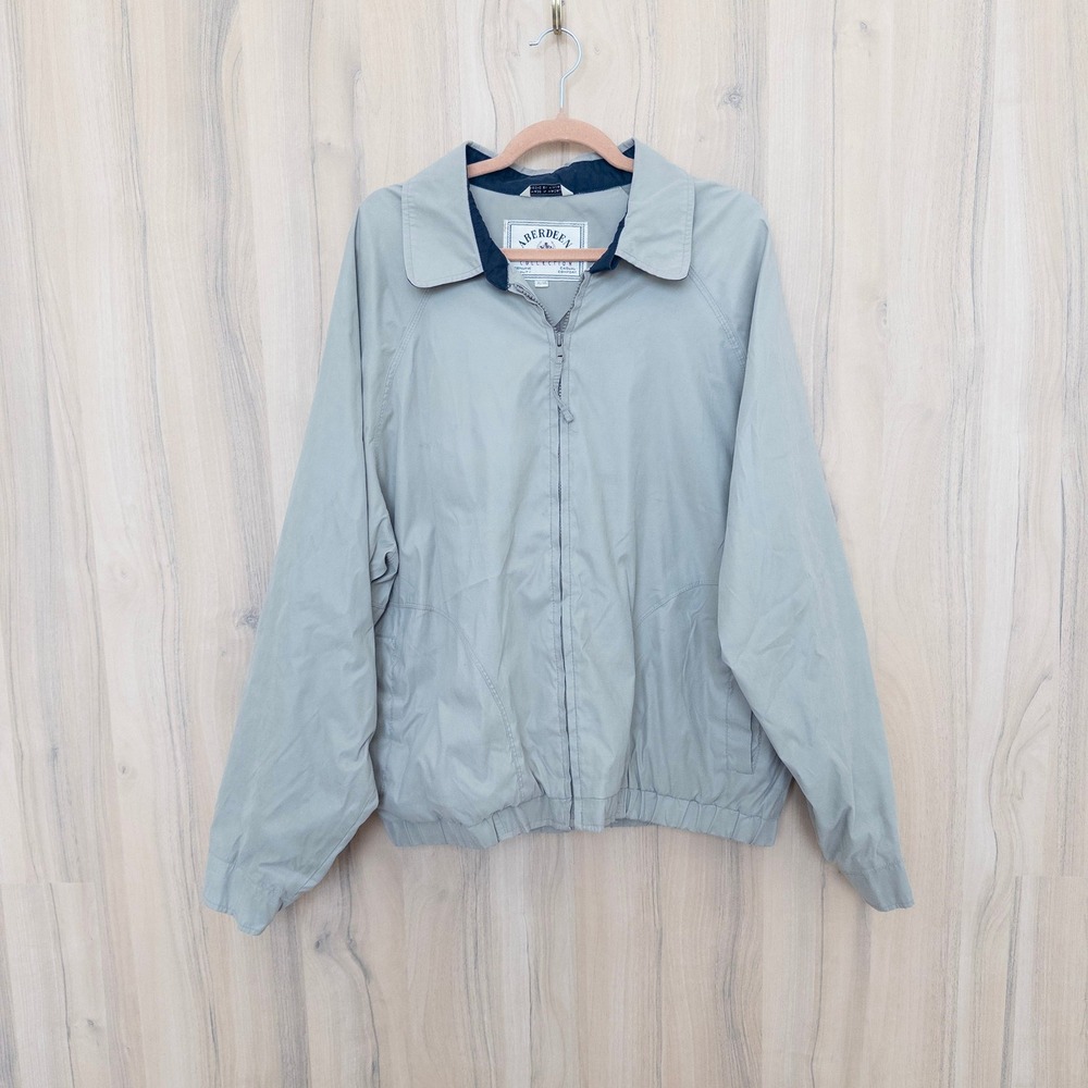 Vintage 90s Aberdeen Mens Jacket XL Gray Harrington Windbreaker Full Zip Coat